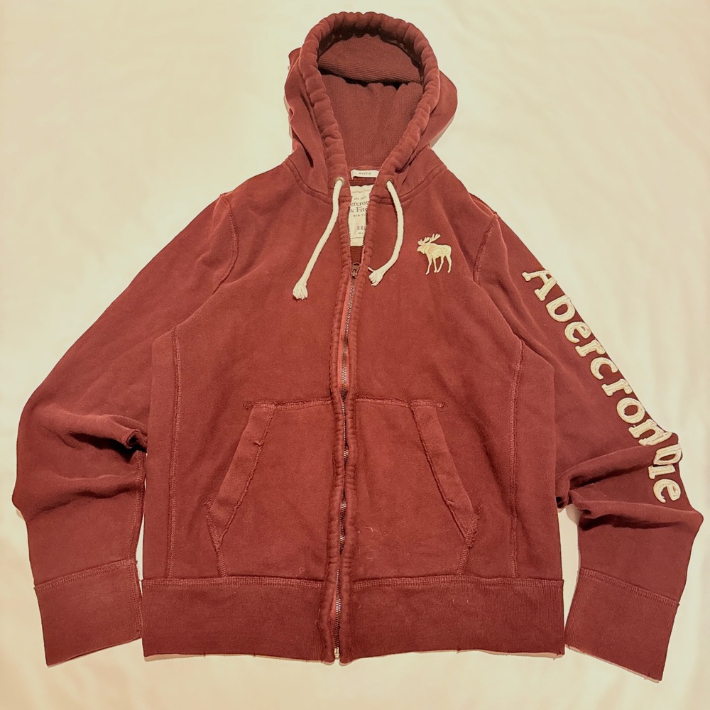 Abercrombie & Fitch Hoodie Mens XXL Burgundy Muscle Fit Embroidered Sleeve Logo